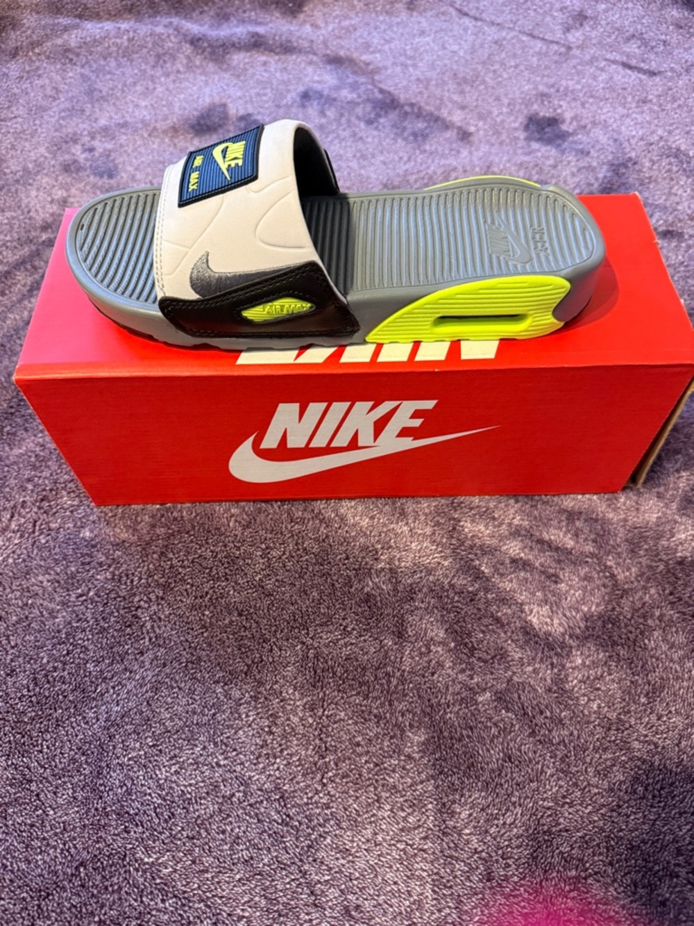 Nike Kids Gray and Neon Yellow Slide Sandals